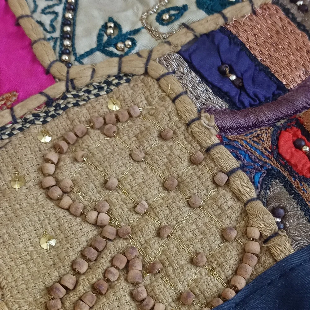 Antique Vintage Patchwork Quilt Wall Hanging From India 36”x38”